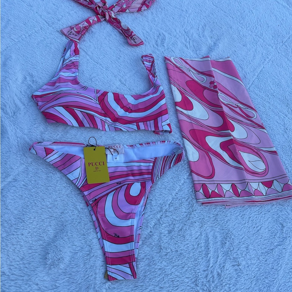 Pink Swirl Halter Bikini Set